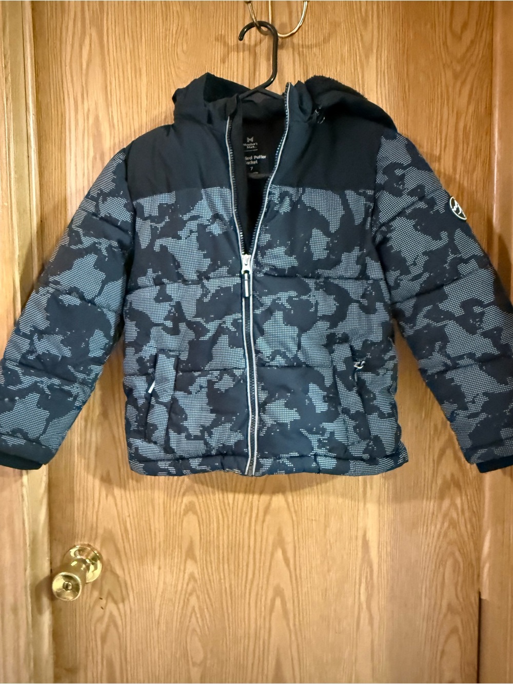 Kids Hooded Black & Gray Camo Puffer Jacket